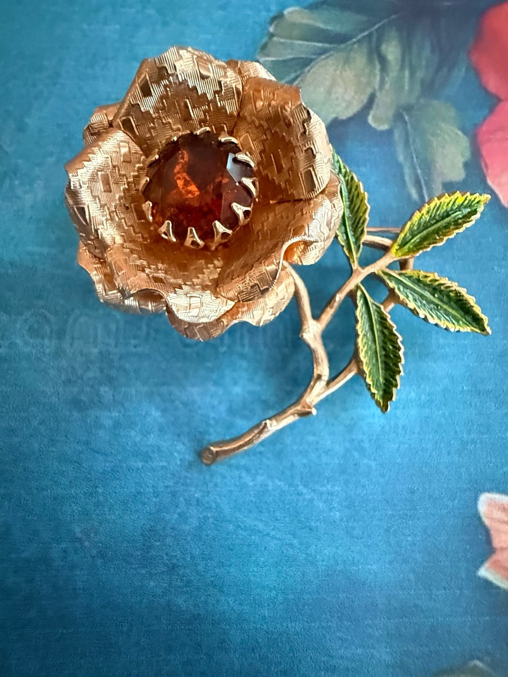 Gold-Tone Floral Brooch with Amber Center - Women Jewelry